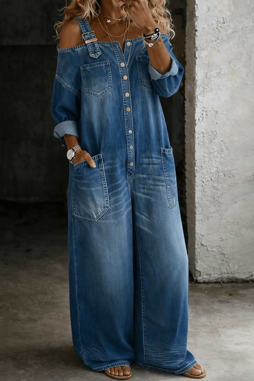 EB ESTEFANÍA™ | MONO DENIM HOMBROS DESCUBIERTOS