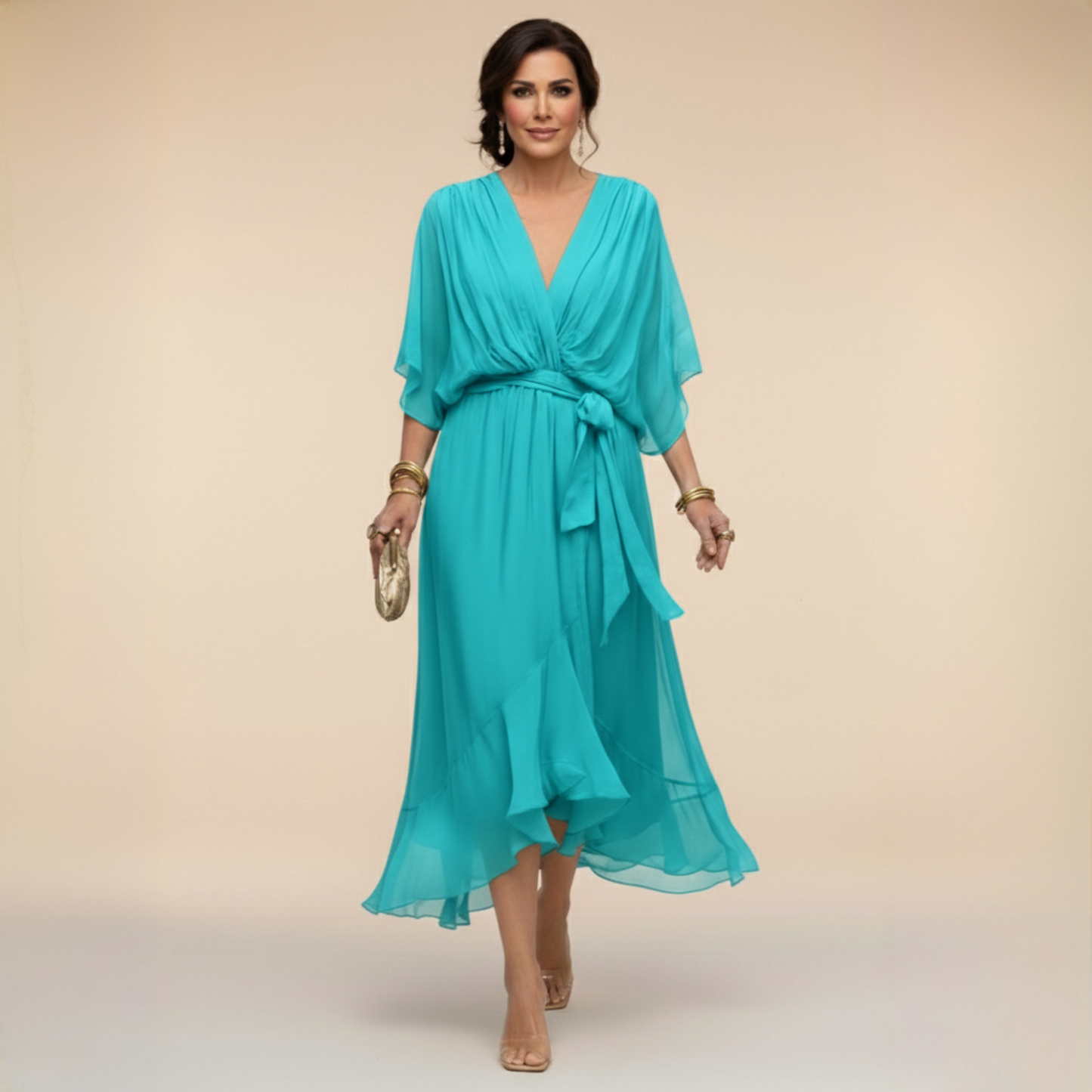 EB MARTA™ | VESTIDO DE CHIFFON CON ESCOTE EN V