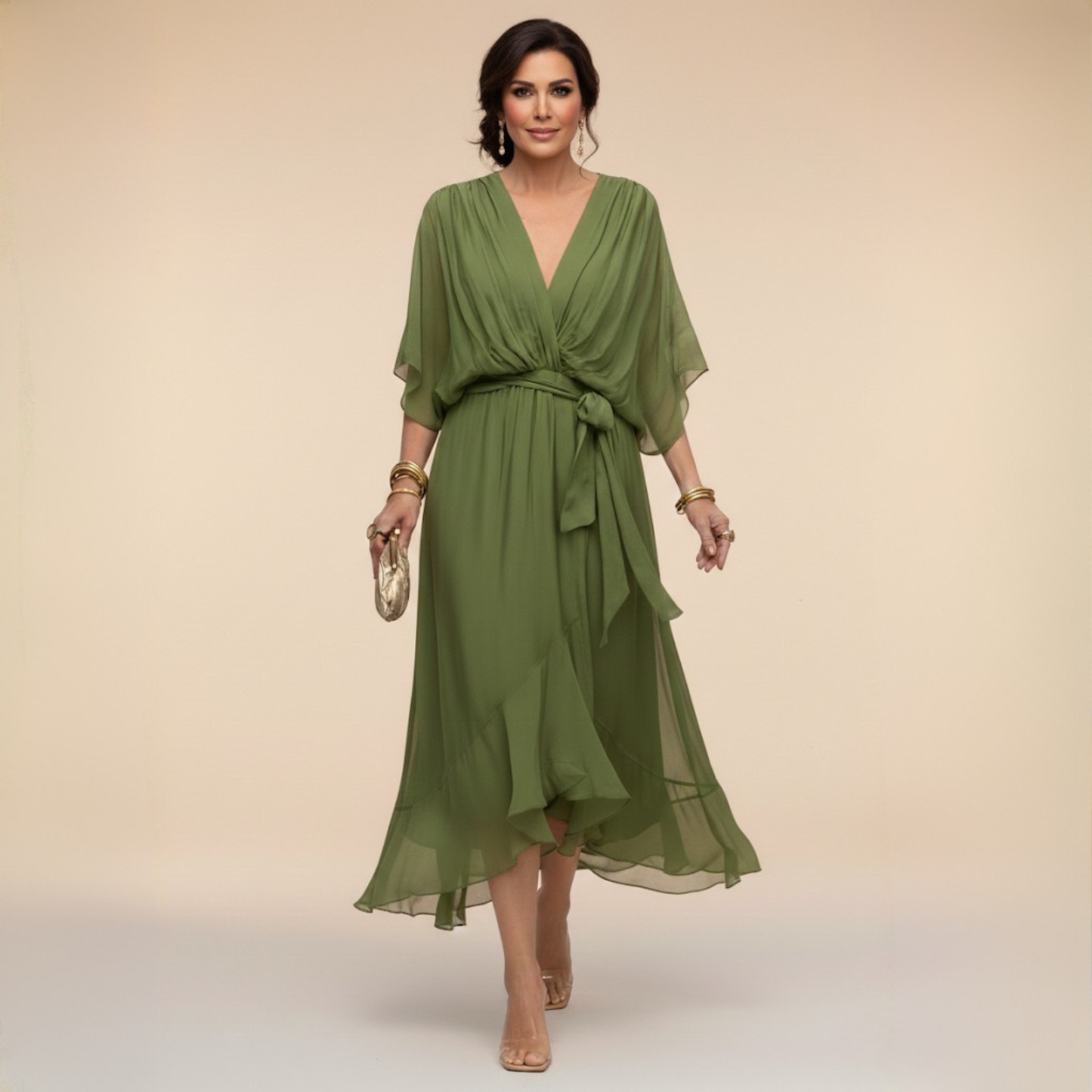 EB MARTA™ | VESTIDO DE CHIFFON CON ESCOTE EN V