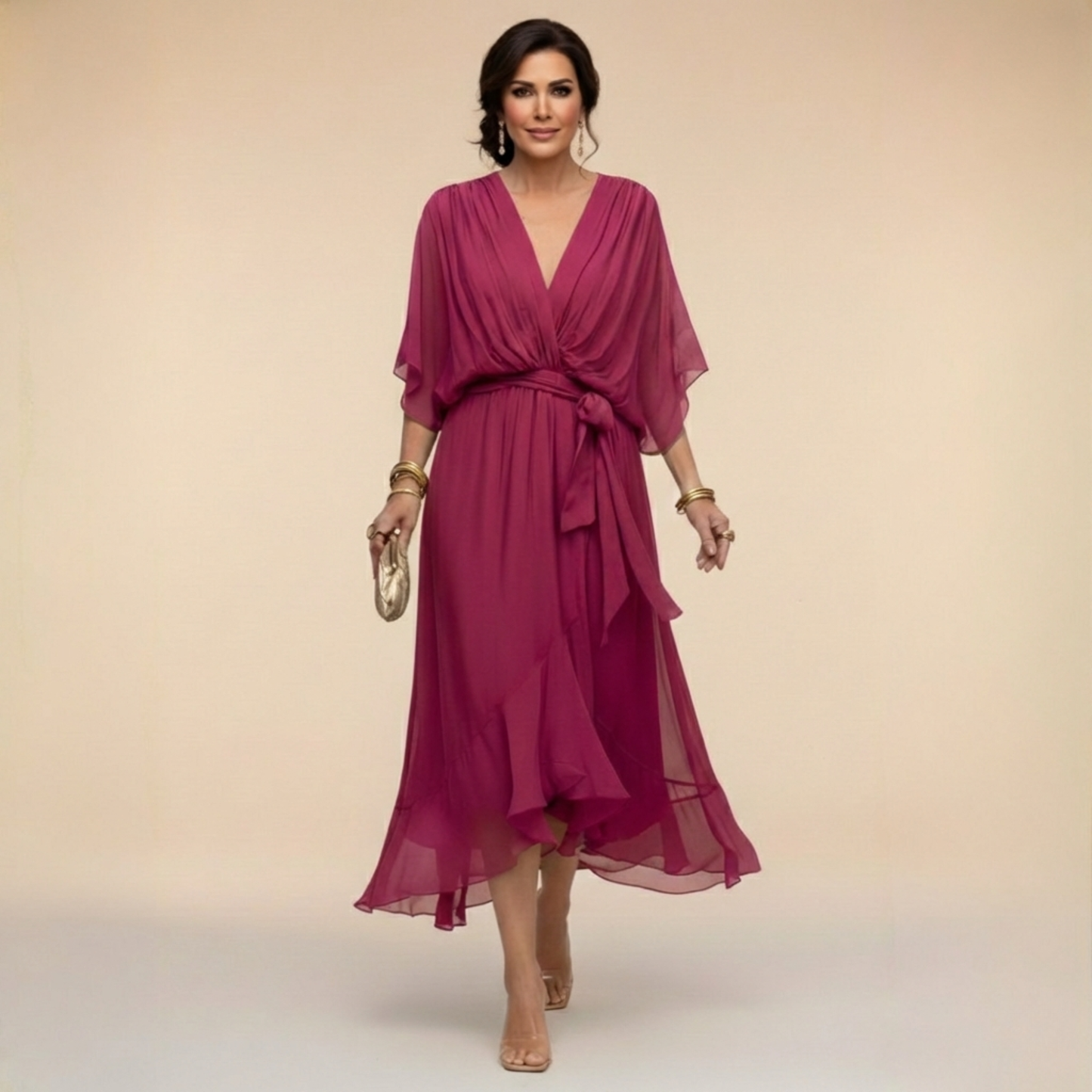 EB MARTA™ | VESTIDO DE CHIFFON CON ESCOTE EN V