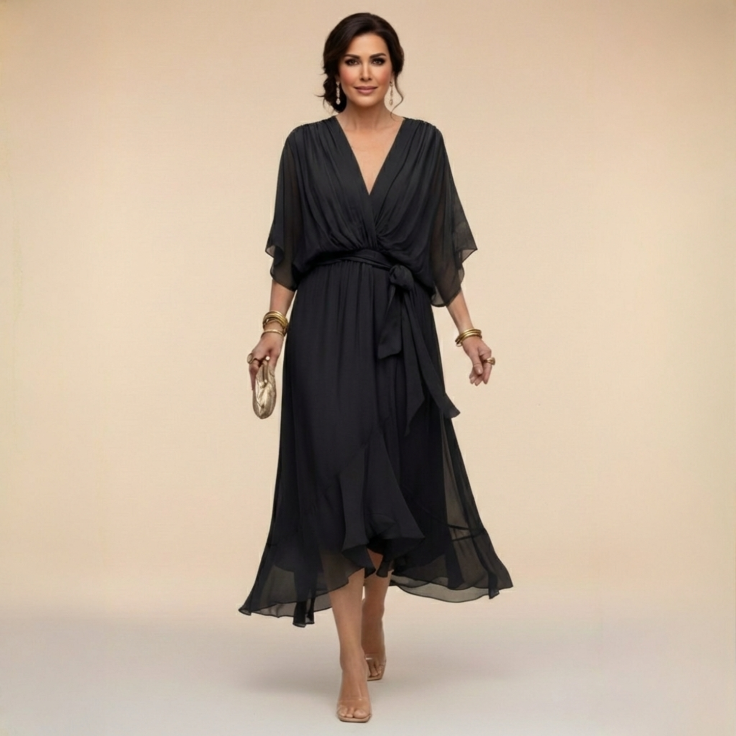 EB MARTA™ | VESTIDO DE CHIFFON CON ESCOTE EN V