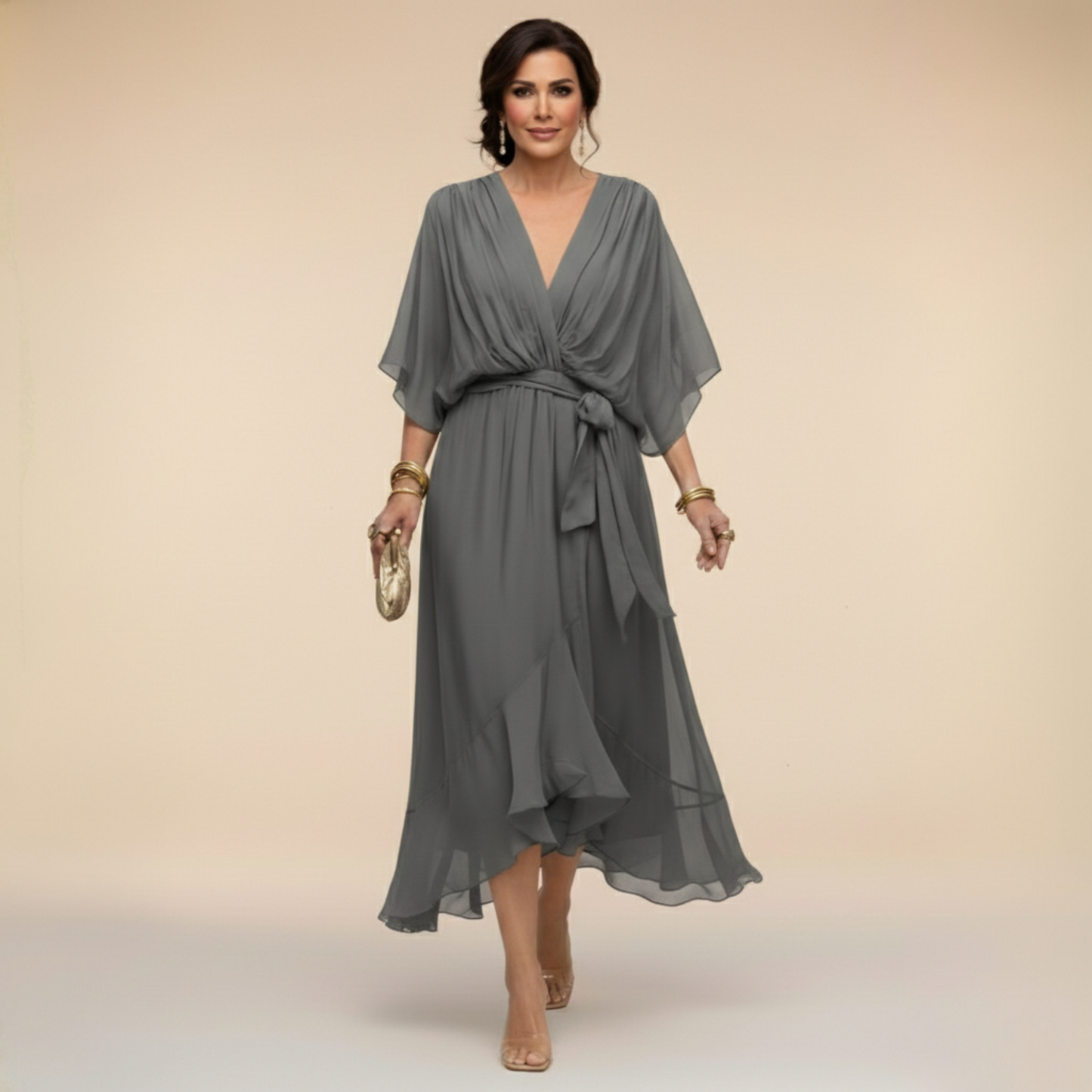 EB MARTA™ | VESTIDO DE CHIFFON CON ESCOTE EN V