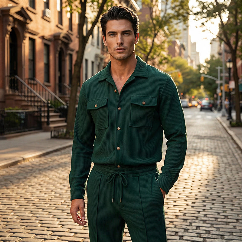 Conjunto Premium de Chaqueta y Pantalón de Cuadros para Hombre – Diseño Elegante con Botonadura Moderna