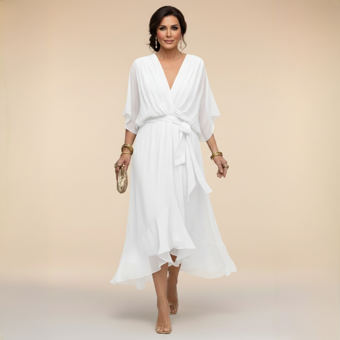 EB MARTA™ | VESTIDO DE CHIFFON CON ESCOTE EN V
