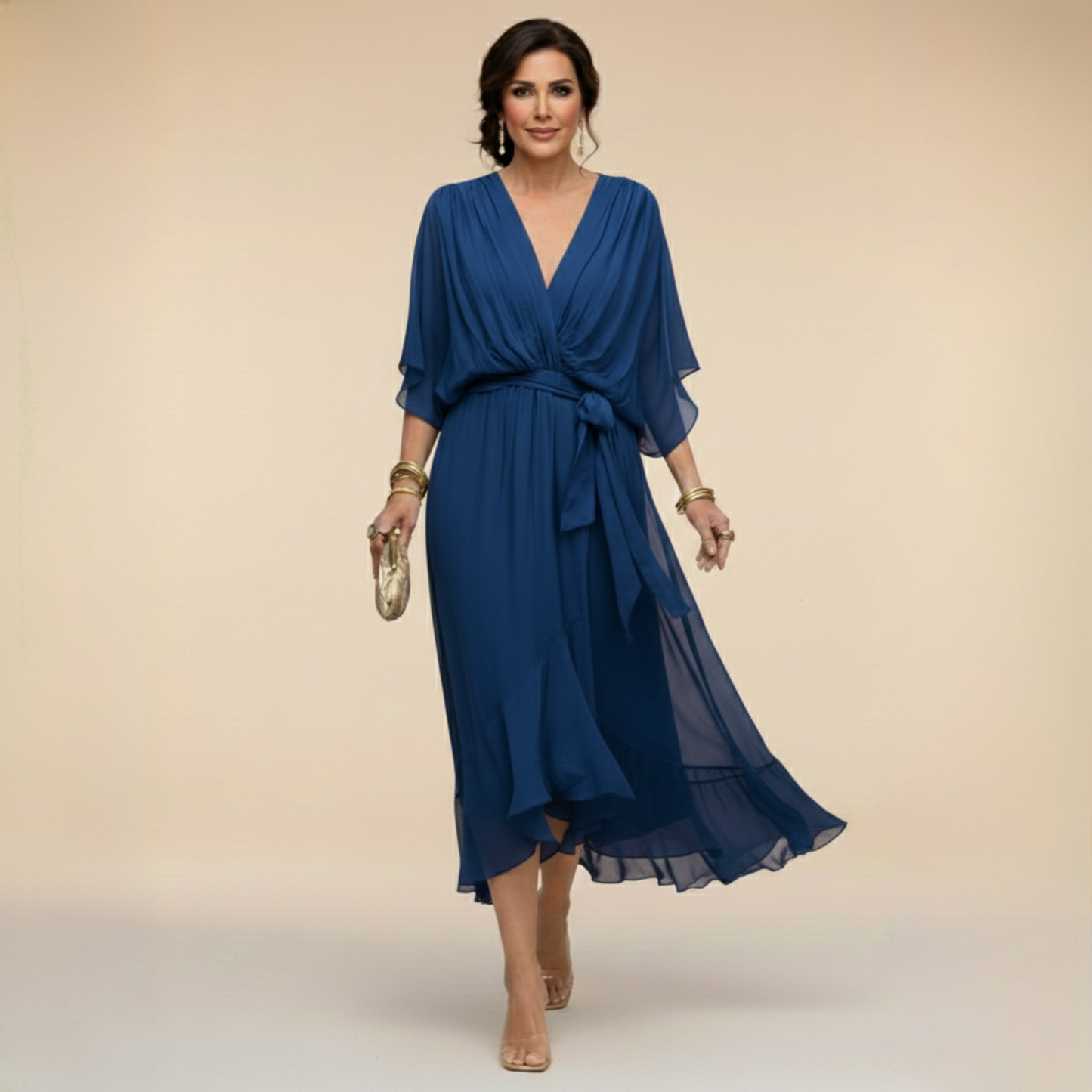 EB MARTA™ | VESTIDO DE CHIFFON CON ESCOTE EN V