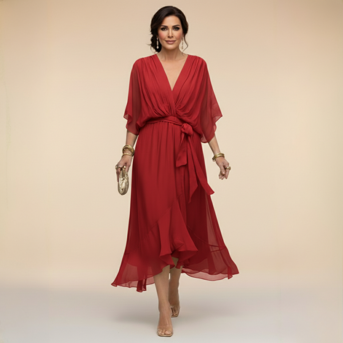 EB MARTA™ | VESTIDO DE CHIFFON CON ESCOTE EN V