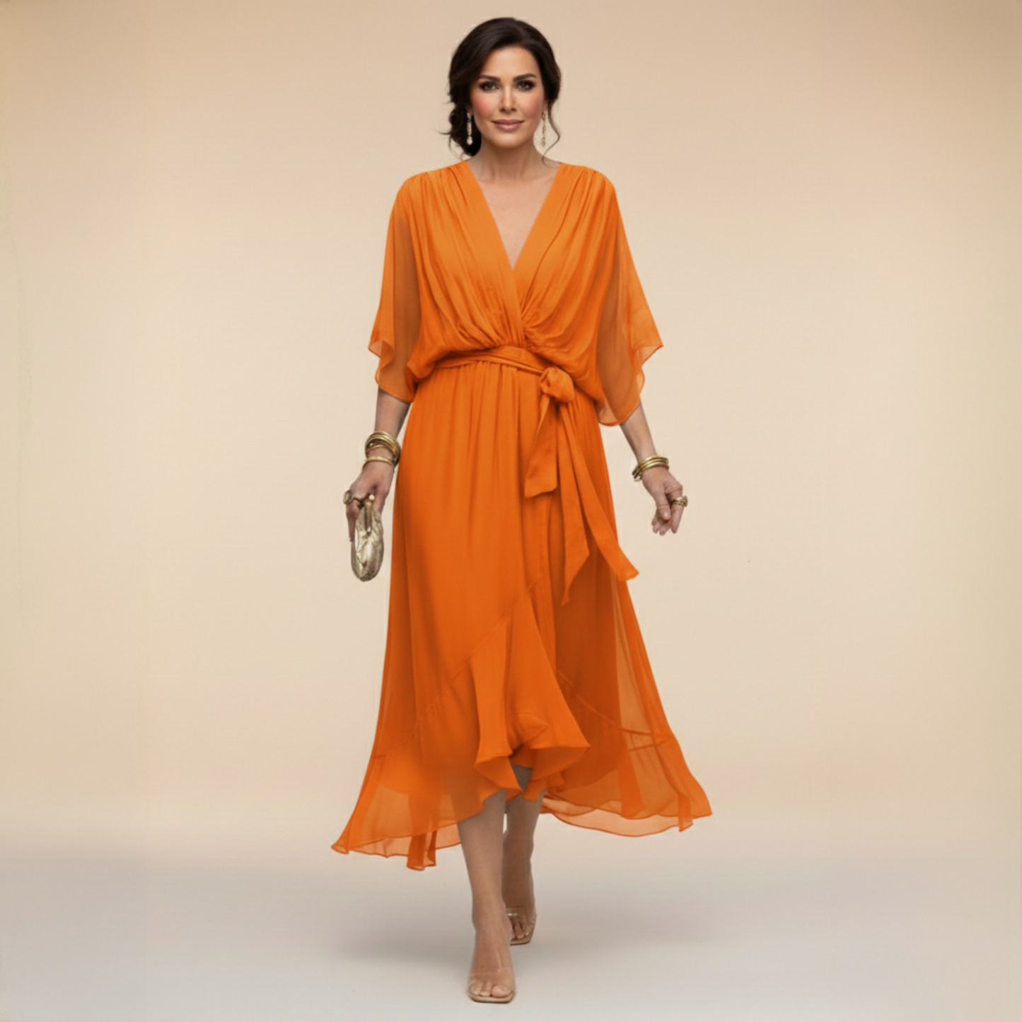 EB MARTA™ | VESTIDO DE CHIFFON CON ESCOTE EN V