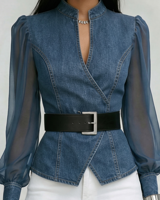 EB ALESSIA™ | BLUSA DENIM CHIC DE SILUETA DEFINIDA