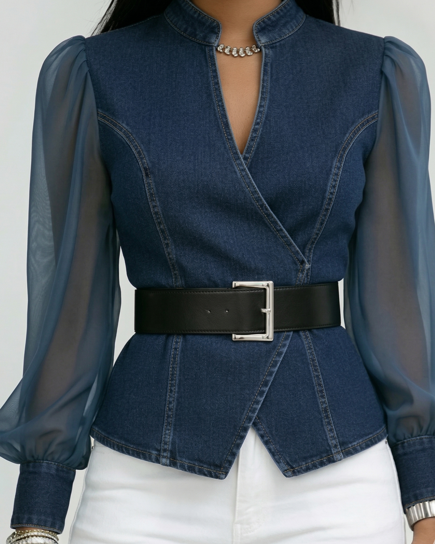 EB ALESSIA™ | BLUSA DENIM CHIC DE SILUETA DEFINIDA