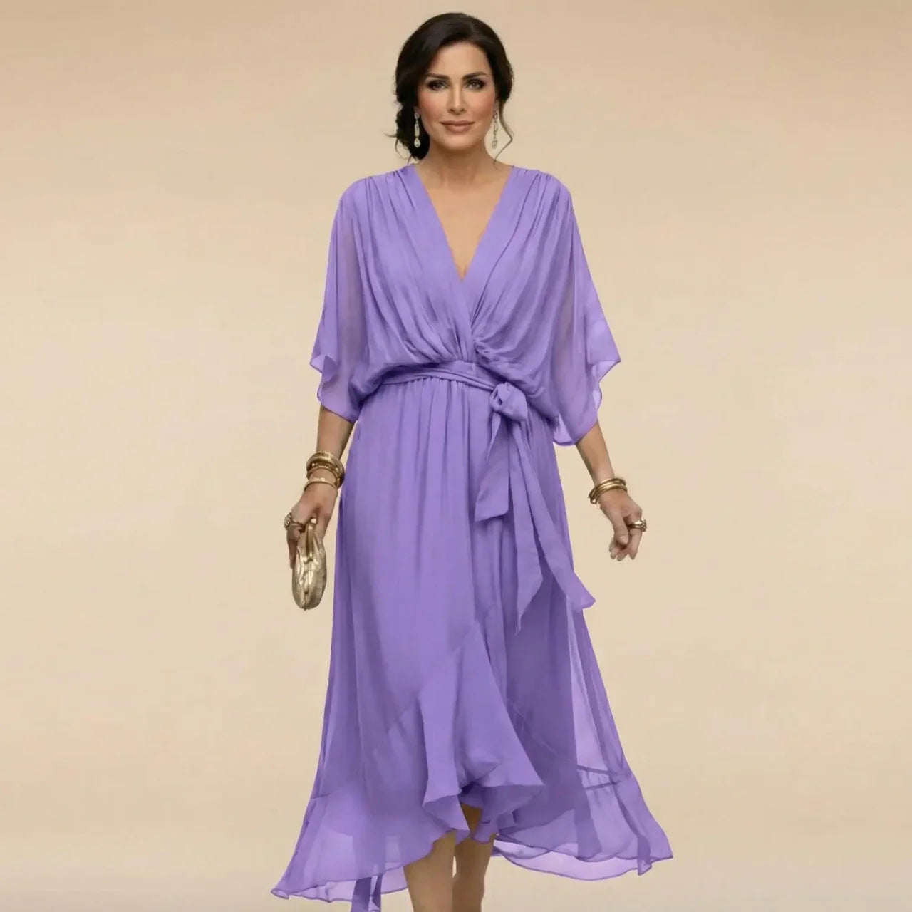 EB MARTA™ | VESTIDO DE CHIFFON CON ESCOTE EN V