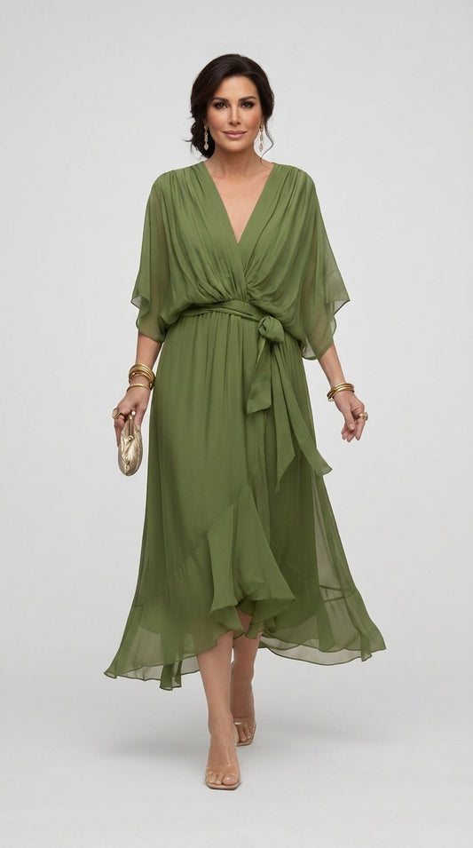 EB MARTA™ | VESTIDO DE CHIFFON CON ESCOTE EN V