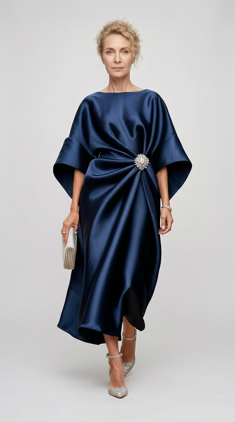 EB RESPLANDOR™ | VESTIDO LARGO DE SATÉN BRILLANTE