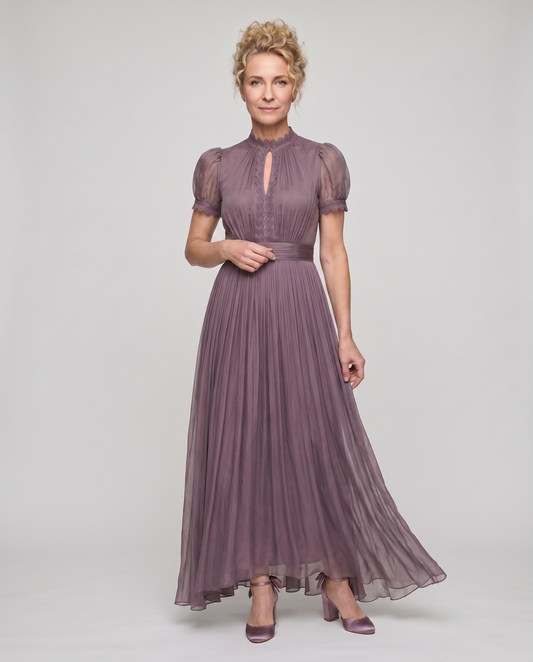 EB FLAVIA™ | VESTIDO LARGO DE GASA CON ESCOTE EN V
