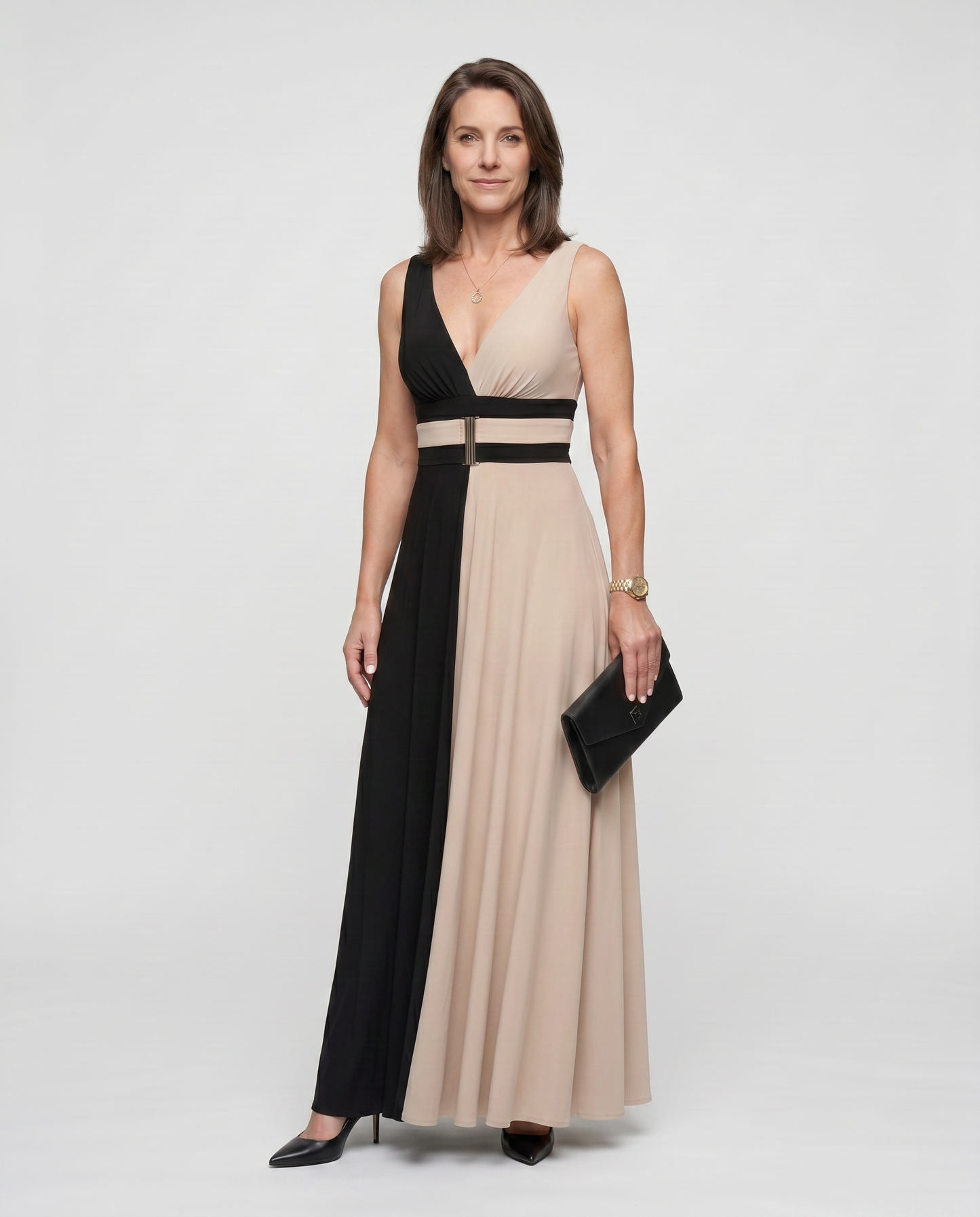 EB VALENTINA™ | VESTIDO ELEGANTE CORTE BICOLOR ESCOTE V