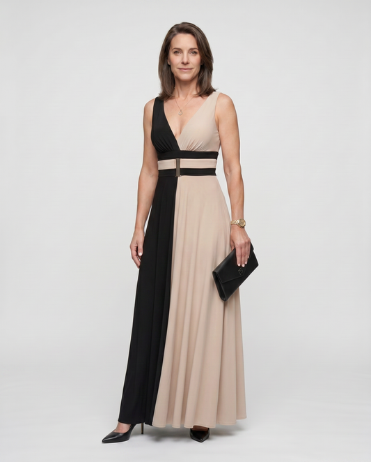 EB VALENTINA™ | VESTIDO ELEGANTE CORTE BICOLOR ESCOTE V