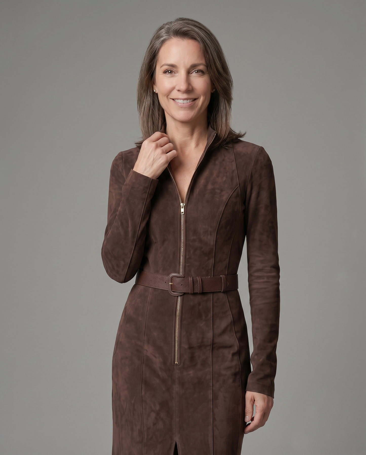 EB SAMANTA™ | VESTIDO LARGO VINTAGE MARRÓN CON CINTURÓN