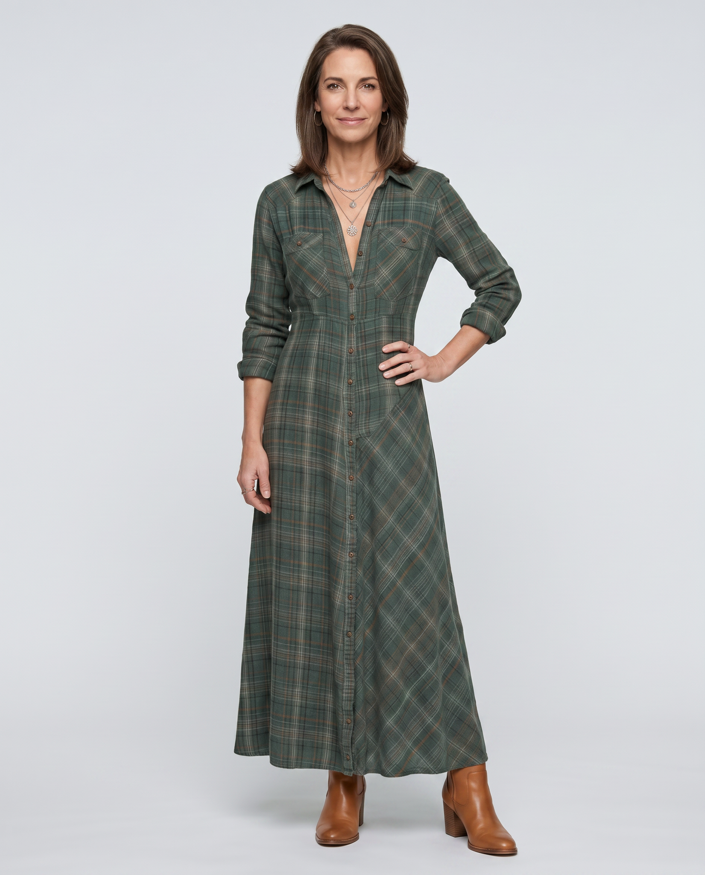EB KARINA™ | VESTIDO LARGO A CUADROS VERDE