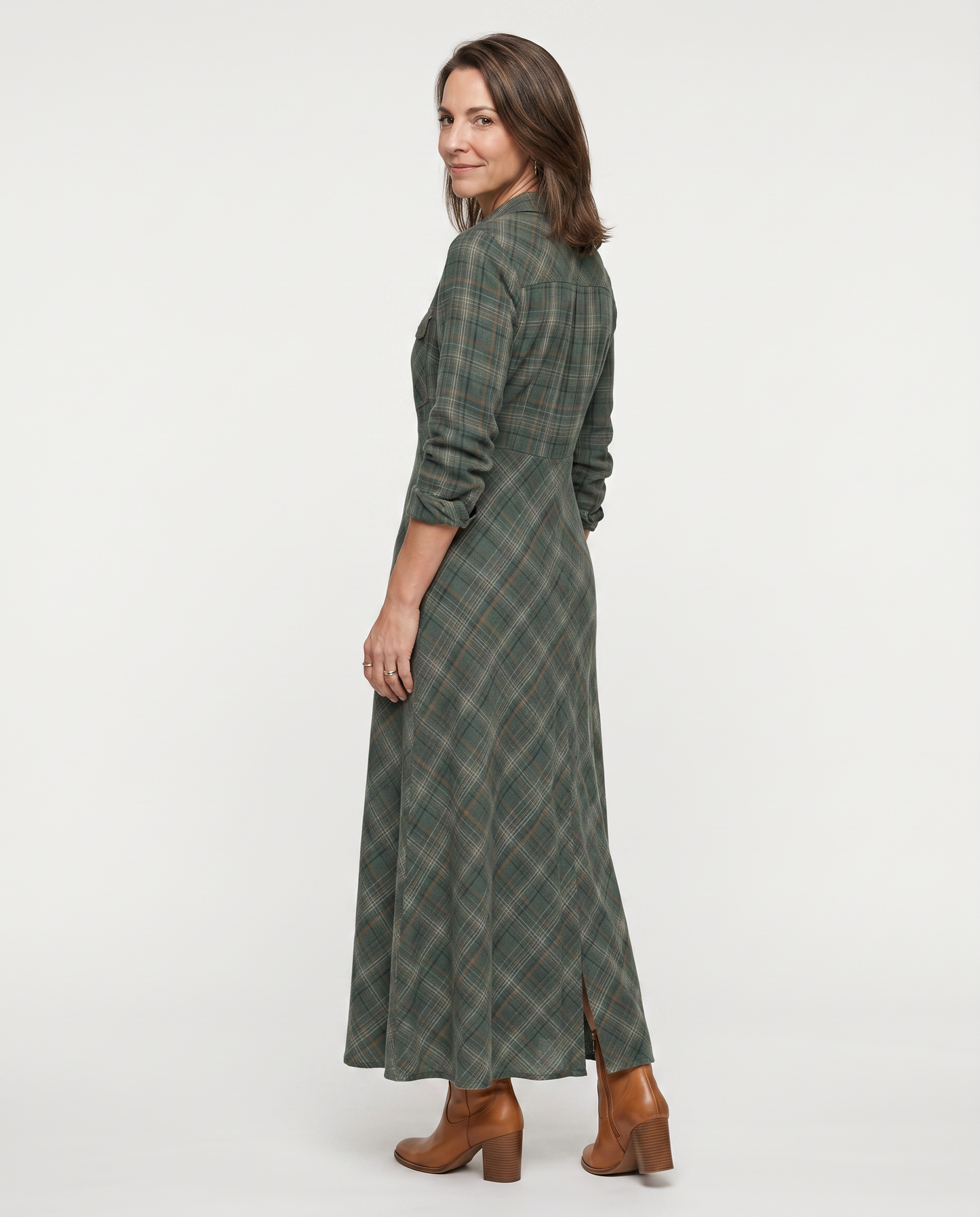 EB KARINA™ | VESTIDO LARGO A CUADROS VERDE