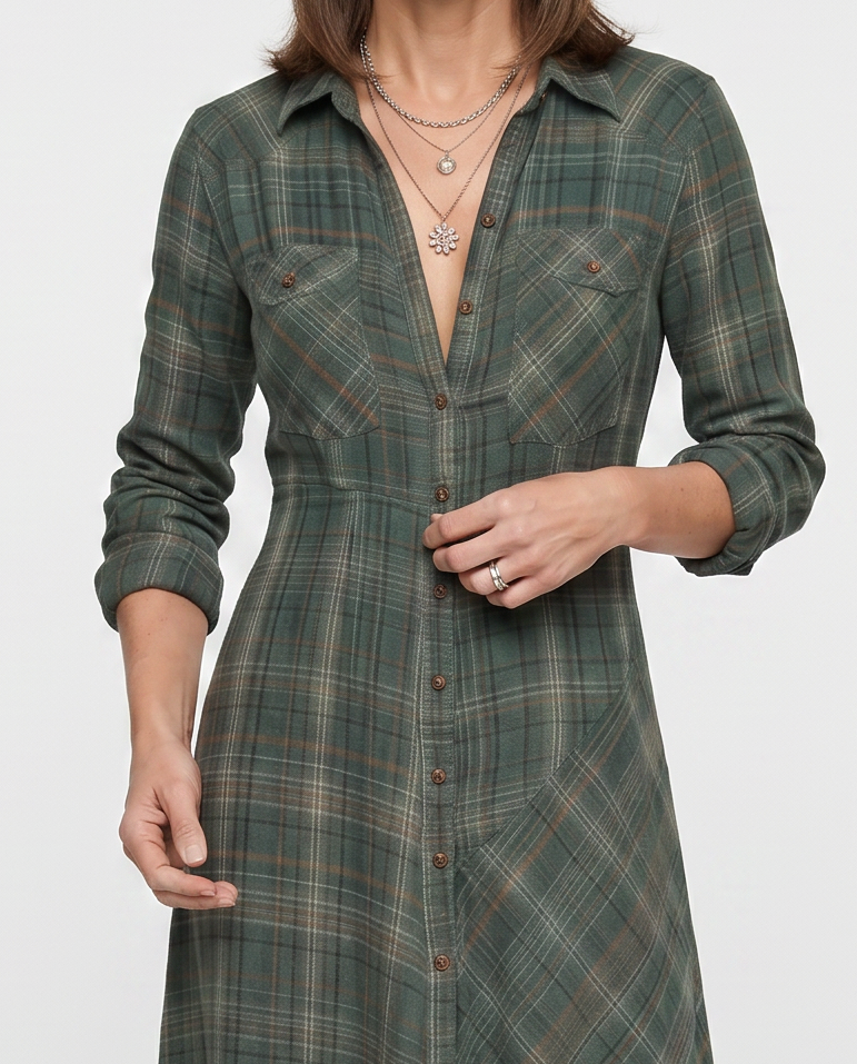 EB KARINA™ | VESTIDO LARGO A CUADROS VERDE