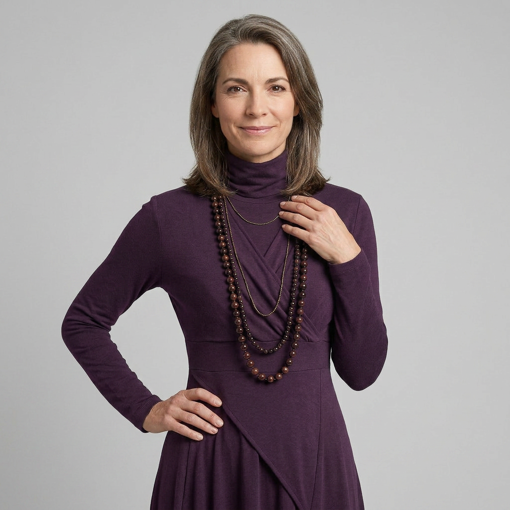 EB SANDRA™ | VESTIDO LARGO PLISADO ASIMÉTRICO CON CUELLO ALTO MORADO