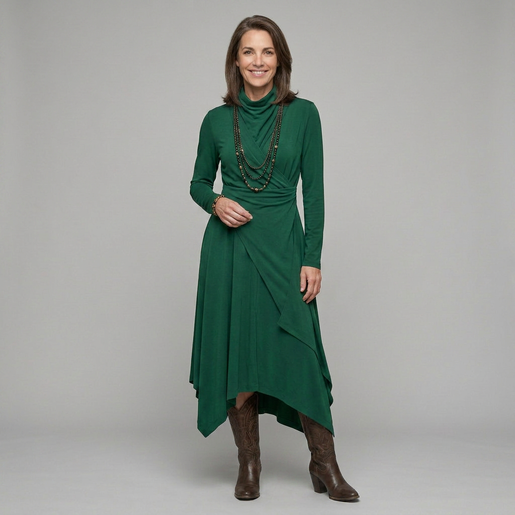 EB SANDRA™ | VESTIDO LARGO PLISADO ASIMÉTRICO CON CUELLO ALTO MORADO