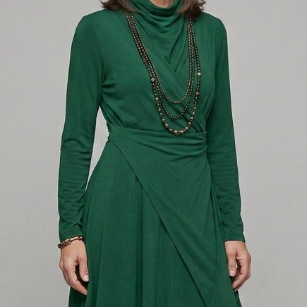 EB SANDRA™ | VESTIDO LARGO PLISADO ASIMÉTRICO CON CUELLO ALTO MORADO