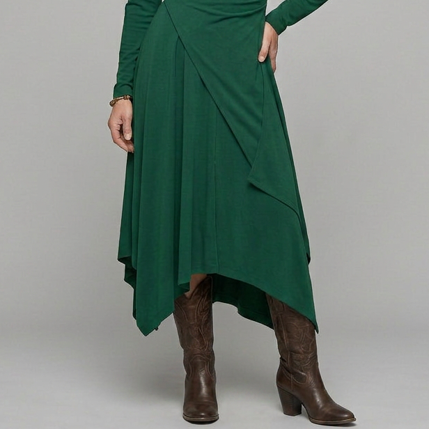EB SANDRA™ | VESTIDO LARGO PLISADO ASIMÉTRICO CON CUELLO ALTO MORADO