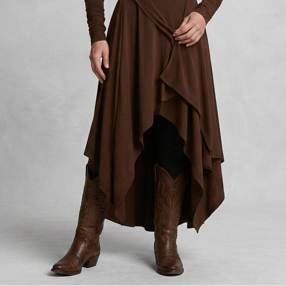 EB SANDRA™ | VESTIDO LARGO PLISADO ASIMÉTRICO CON CUELLO ALTO MORADO