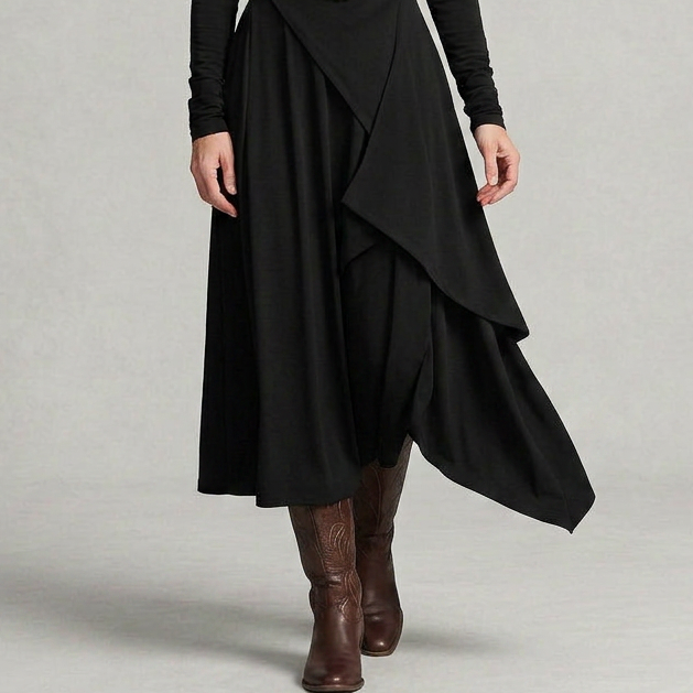 EB SANDRA™ | VESTIDO LARGO PLISADO ASIMÉTRICO CON CUELLO ALTO MORADO