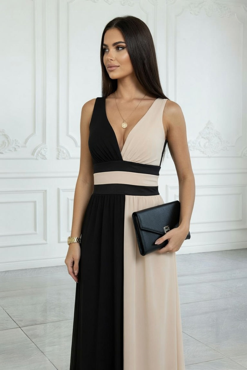 EB Vestido Elegante Valentina – Corte Bicolor Escote V